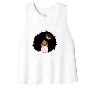 Melanin Poppin Afro Queen Cool Black History Month Gift Women's Racerback Cropped Tank