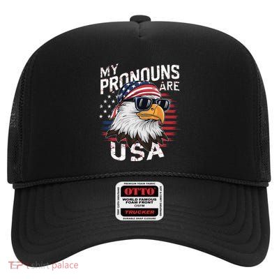 My Pronouns Are Usa Patriotic Eagle High Crown Mesh Back Trucker Hat