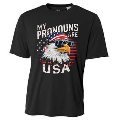 My Pronouns Are Usa Patriotic Eagle Funny 4th Of July Cooling Performance Crew T-Shirt