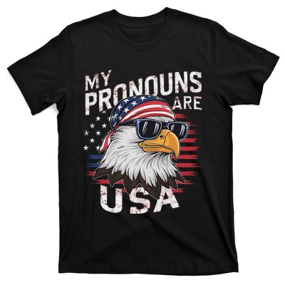 My Pronouns Are Usa Patriotic Eagle Funny 4th Of July T-Shirt