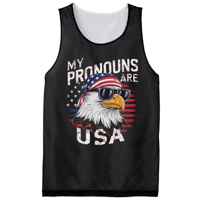 My Pronouns Are Usa Patriotic Eagle Funny 4th Of July Mesh Reversible Basketball Jersey Tank