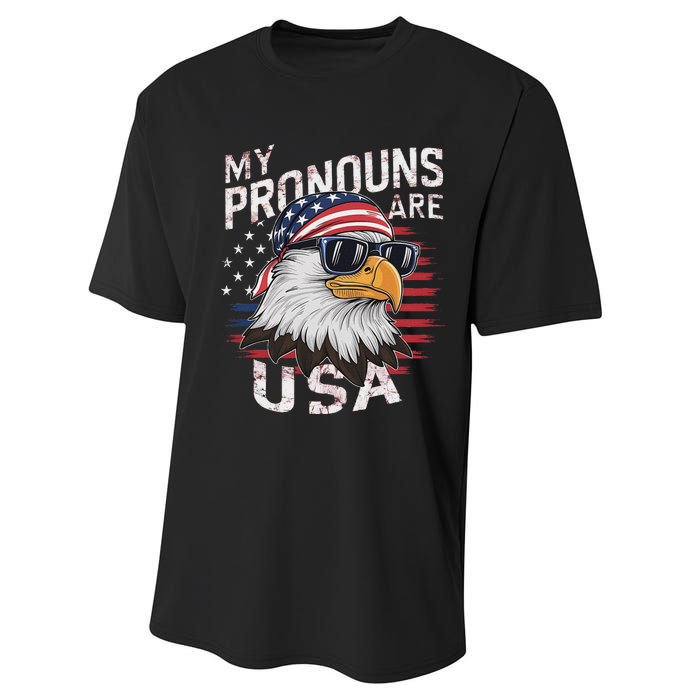 My Pronouns Are Usa Patriotic Eagle Funny 4th Of July Performance Sprint T-Shirt