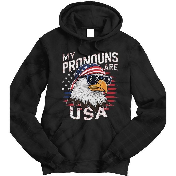 My Pronouns Are Usa Patriotic Eagle Funny 4th Of July Tie Dye Hoodie