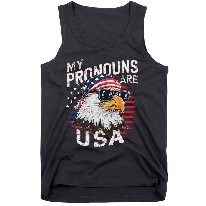 My Pronouns Are Usa Patriotic Eagle Funny 4th Of July Tank Top