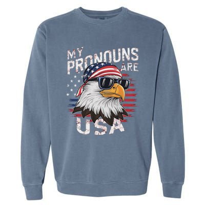 My Pronouns Are Usa Patriotic Eagle Funny 4th Of July Garment-Dyed Sweatshirt