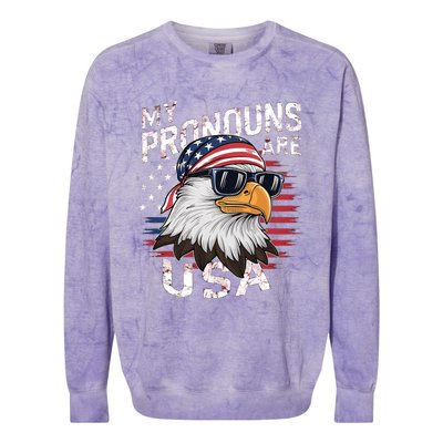 My Pronouns Are Usa Patriotic Eagle Funny 4th Of July Colorblast Crewneck Sweatshirt