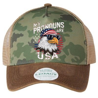 My Pronouns Are Usa Patriotic Eagle Funny 4th Of July Legacy Tie Dye Trucker Hat