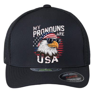 My Pronouns Are Usa Patriotic Eagle Funny 4th Of July Flexfit Unipanel Trucker Cap