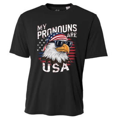 My Pronouns Are Usa Patriotic Eagle Funny 4th Of July Cooling Performance Crew T-Shirt