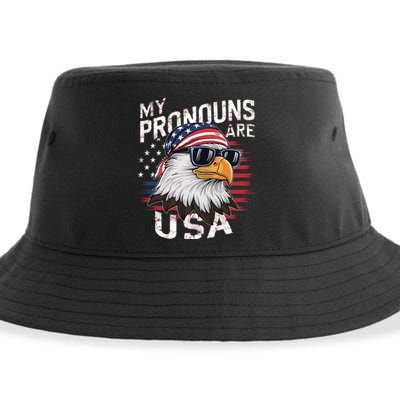 My Pronouns Are Usa Patriotic Eagle Funny 4th Of July Sustainable Bucket Hat