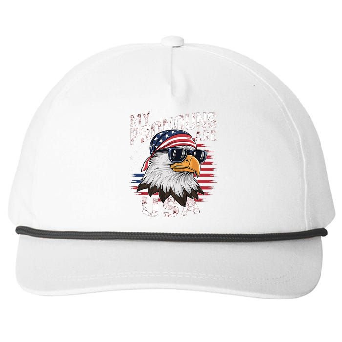 My Pronouns Are Usa Patriotic Eagle Funny 4th Of July Snapback Five-Panel Rope Hat