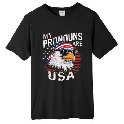 My Pronouns Are Usa Patriotic Eagle Funny 4th Of July Tall Fusion ChromaSoft Performance T-Shirt