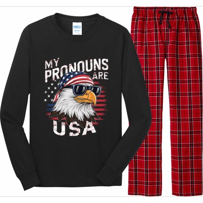 My Pronouns Are Usa Patriotic Eagle Funny 4th Of July Long Sleeve Pajama Set