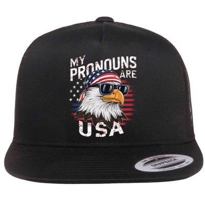 My Pronouns Are Usa Patriotic Eagle Funny 4th Of July Flat Bill Trucker Hat