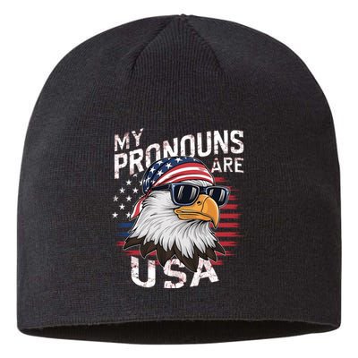 My Pronouns Are Usa Patriotic Eagle Funny 4th Of July Sustainable Beanie