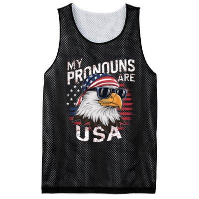 My Pronouns Are Usa Patriotic Eagle Funny 4th Of July Mesh Reversible Basketball Jersey Tank