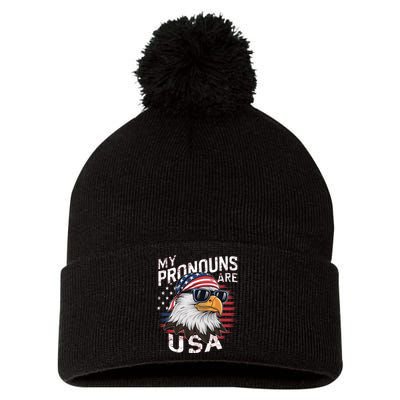 My Pronouns Are Usa Patriotic Eagle Funny 4th Of July Pom Pom 12in Knit Beanie