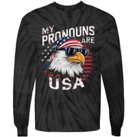 My Pronouns Are Usa Patriotic Eagle Funny 4th Of July Tie-Dye Long Sleeve Shirt