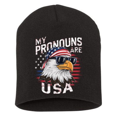 My Pronouns Are Usa Patriotic Eagle Funny 4th Of July Short Acrylic Beanie