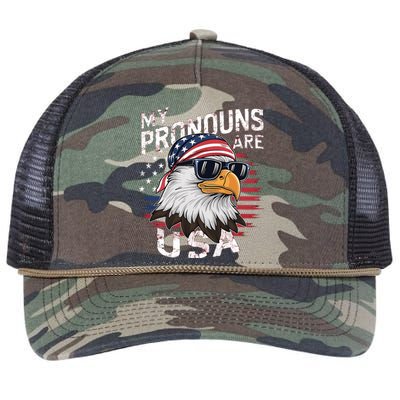 My Pronouns Are Usa Patriotic Eagle Funny 4th Of July Retro Rope Trucker Hat Cap