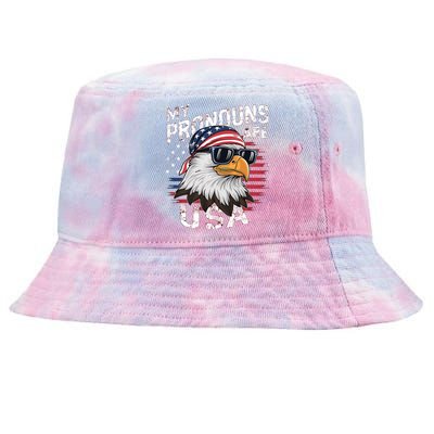 My Pronouns Are Usa Patriotic Eagle Funny 4th Of July Tie-Dyed Bucket Hat