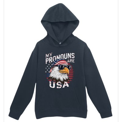 My Pronouns Are Usa Patriotic Eagle Funny 4th Of July Urban Pullover Hoodie