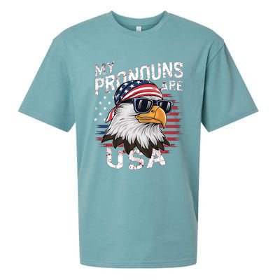 My Pronouns Are Usa Patriotic Eagle Funny 4th Of July Sueded Cloud Jersey T-Shirt