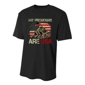 My Pronouns Are Usa 4th Of July American Flag Tie Dye Youth Performance Sprint T-Shirt