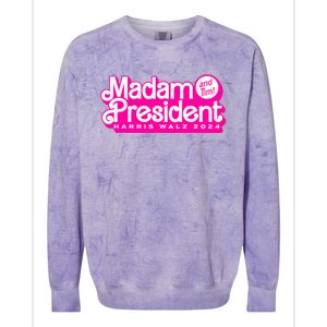 Madam President And Tim Harris & Tim Walz 2024 Colorblast Crewneck Sweatshirt