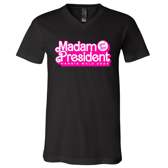 Madam President And Tim Harris & Tim Walz 2024 V-Neck T-Shirt