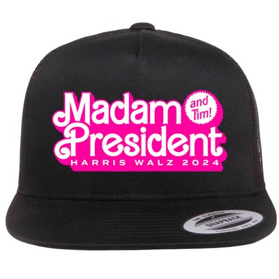 Madam President And Tim Harris & Tim Walz 2024 Flat Bill Trucker Hat