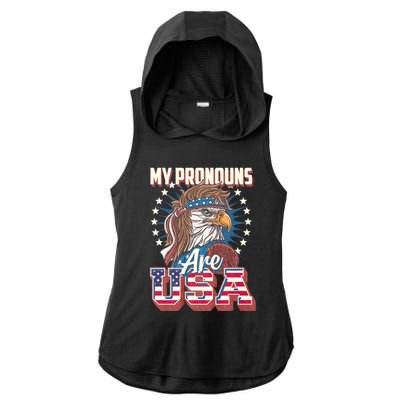 My Pronouns Are Usa Funny American Saying Ladies PosiCharge Tri-Blend Wicking Draft Hoodie Tank