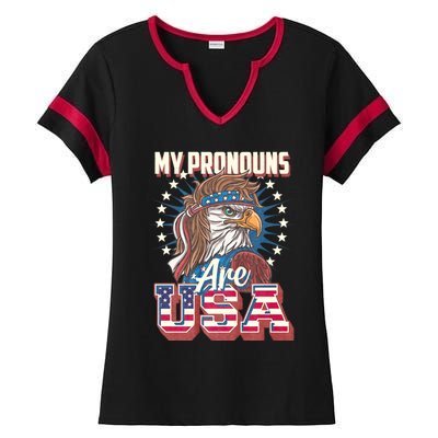 My Pronouns Are Usa Funny American Saying Ladies Halftime Notch Neck Tee