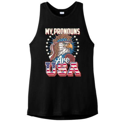 My Pronouns Are Usa Funny American Saying Ladies PosiCharge Tri-Blend Wicking Tank