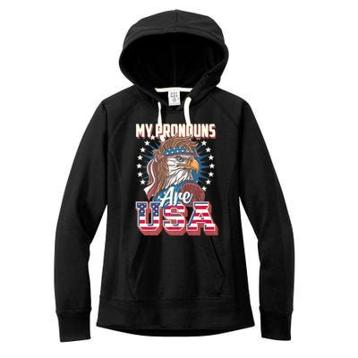 My Pronouns Are Usa Funny American Saying Women's Fleece Hoodie