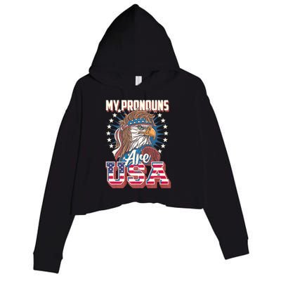 My Pronouns Are Usa Funny American Saying Crop Fleece Hoodie