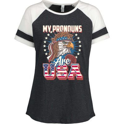 My Pronouns Are Usa Funny American Saying Enza Ladies Jersey Colorblock Tee