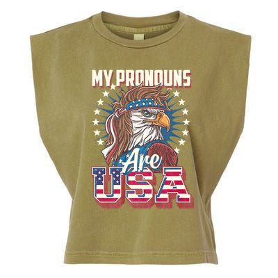 My Pronouns Are Usa Funny American Saying Garment-Dyed Women's Muscle Tee