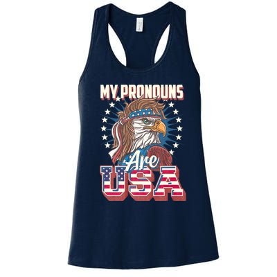 My Pronouns Are Usa Funny American Saying Women's Racerback Tank