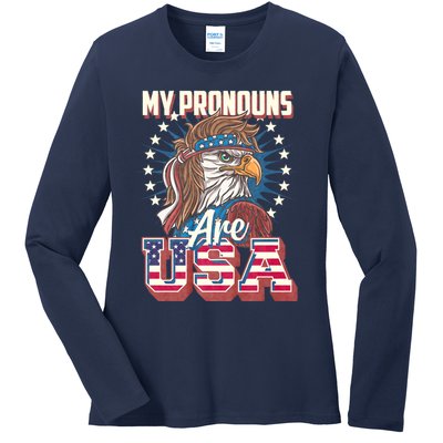 My Pronouns Are Usa Funny American Saying Ladies Long Sleeve Shirt