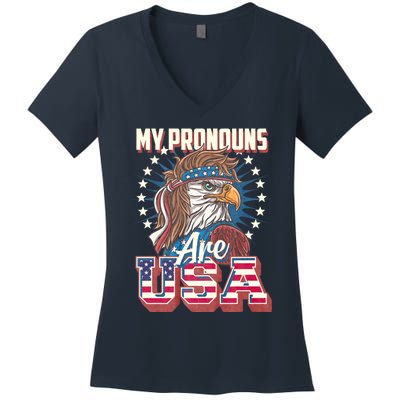 My Pronouns Are Usa Funny American Saying Women's V-Neck T-Shirt