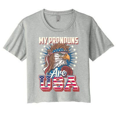 My Pronouns Are Usa Funny American Saying Women's Crop Top Tee