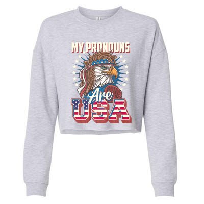 My Pronouns Are Usa Funny American Saying Cropped Pullover Crew