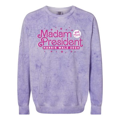 Madam President And Tim Kamala Harris And Tim Walz 2024 Colorblast Crewneck Sweatshirt