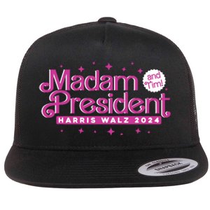 Madam President And Tim Kamala Harris And Tim Walz 2024 Flat Bill Trucker Hat