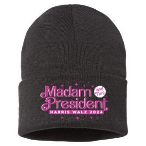 Madam President And Tim Kamala Harris And Tim Walz 2024 Sustainable Knit Beanie