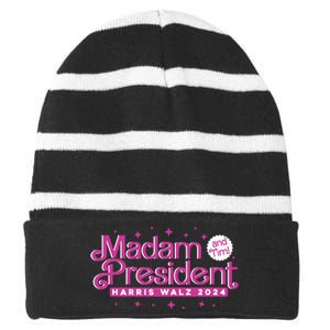 Madam President And Tim Kamala Harris And Tim Walz 2024 Striped Beanie with Solid Band