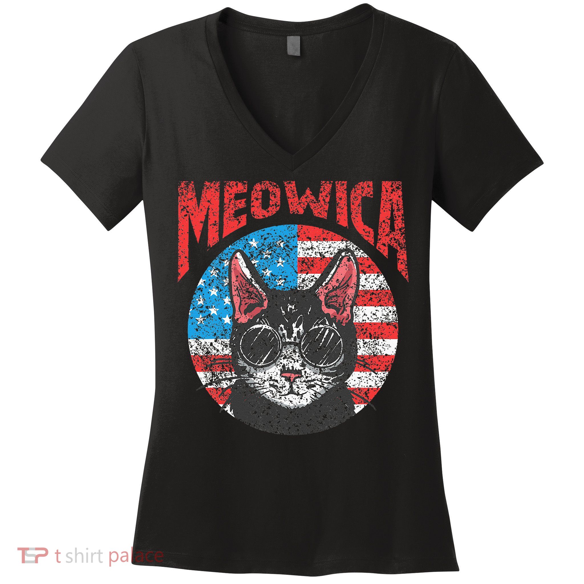 Meowica Patriotic America 4Th Of July Independence Usa Us Women's V-Neck T-Shirt
