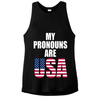 My Pronouns Are USA Patriotic Ladies PosiCharge Tri-Blend Wicking Tank