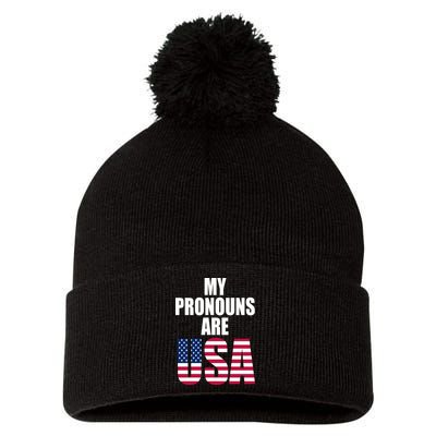 My Pronouns Are USA Patriotic Pom Pom 12in Knit Beanie